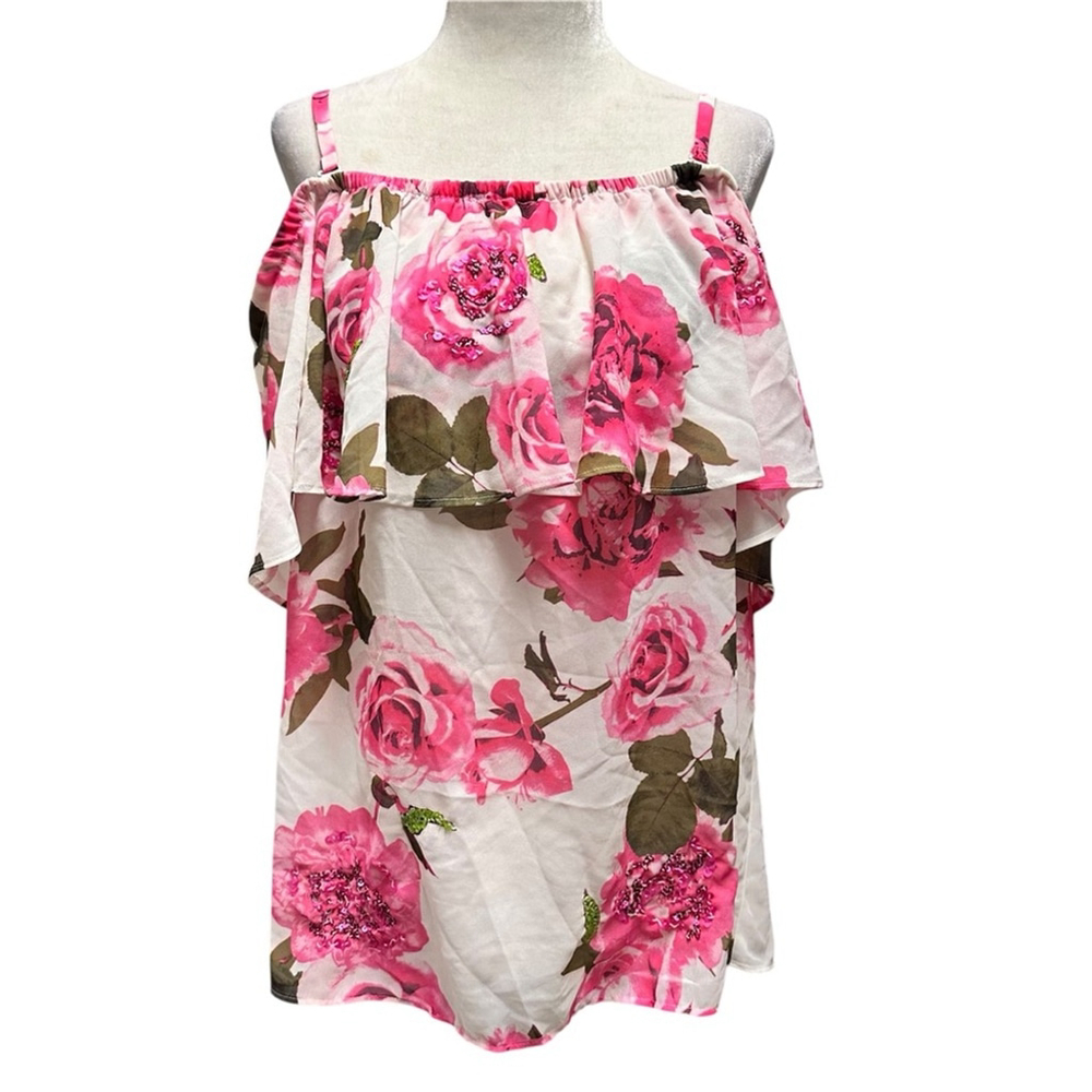 INC INTERNATIONAL CONCEPTS Sequin Embellished Ruffled Off-the-Shoulder T…